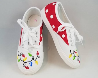 CHRISTMAS SHOES, Hand Painted Shoes, Christmas light shoes, Baby/Toddler, Child/Youth, and Womens Sizes