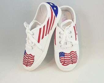 CUSTOM HAND PAINTED patriotic sneakers, 4th of July, Independence day, american flag, Toddler, Child/Youth and Womens Sizes