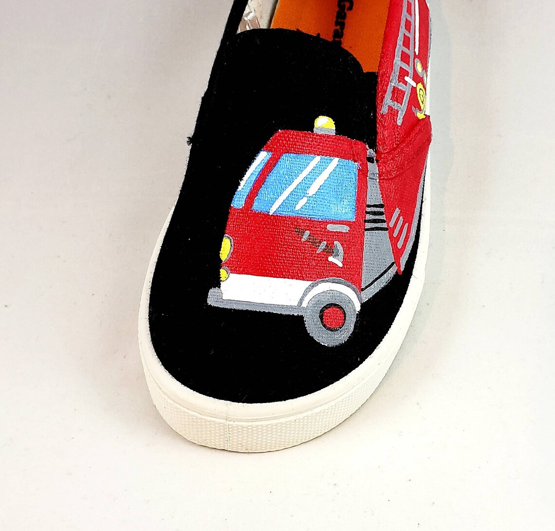 Firefighter Shoes Fire Truck Shoes Hand Painted Shoes Baby Etsy
