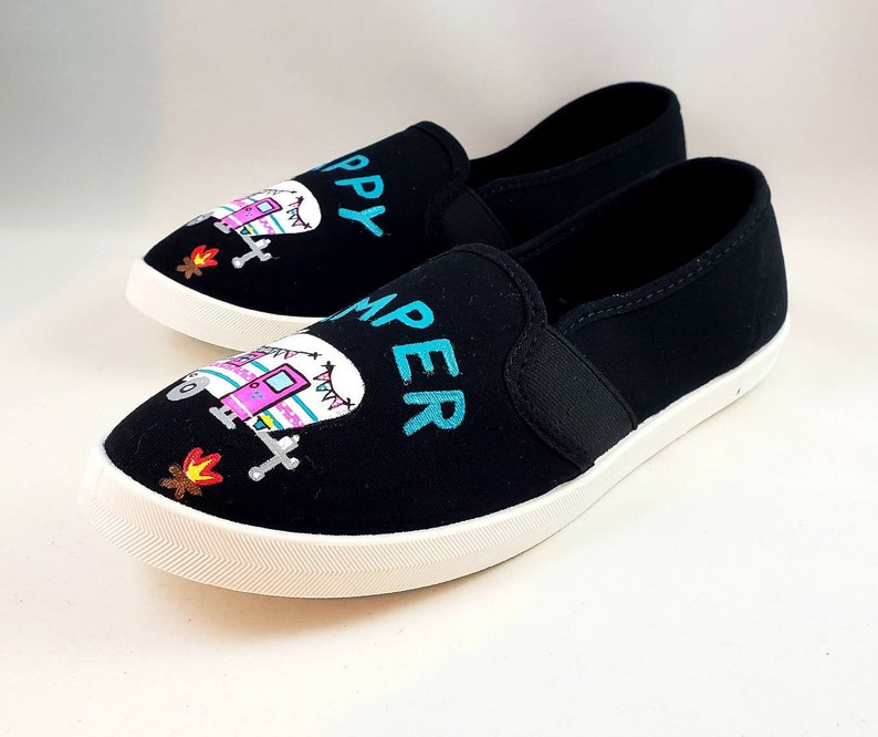 and Women Sizes Camping Shoes,BabyToddler ChildYouth Hand PAINTED HAPPY CAMPER Shoes