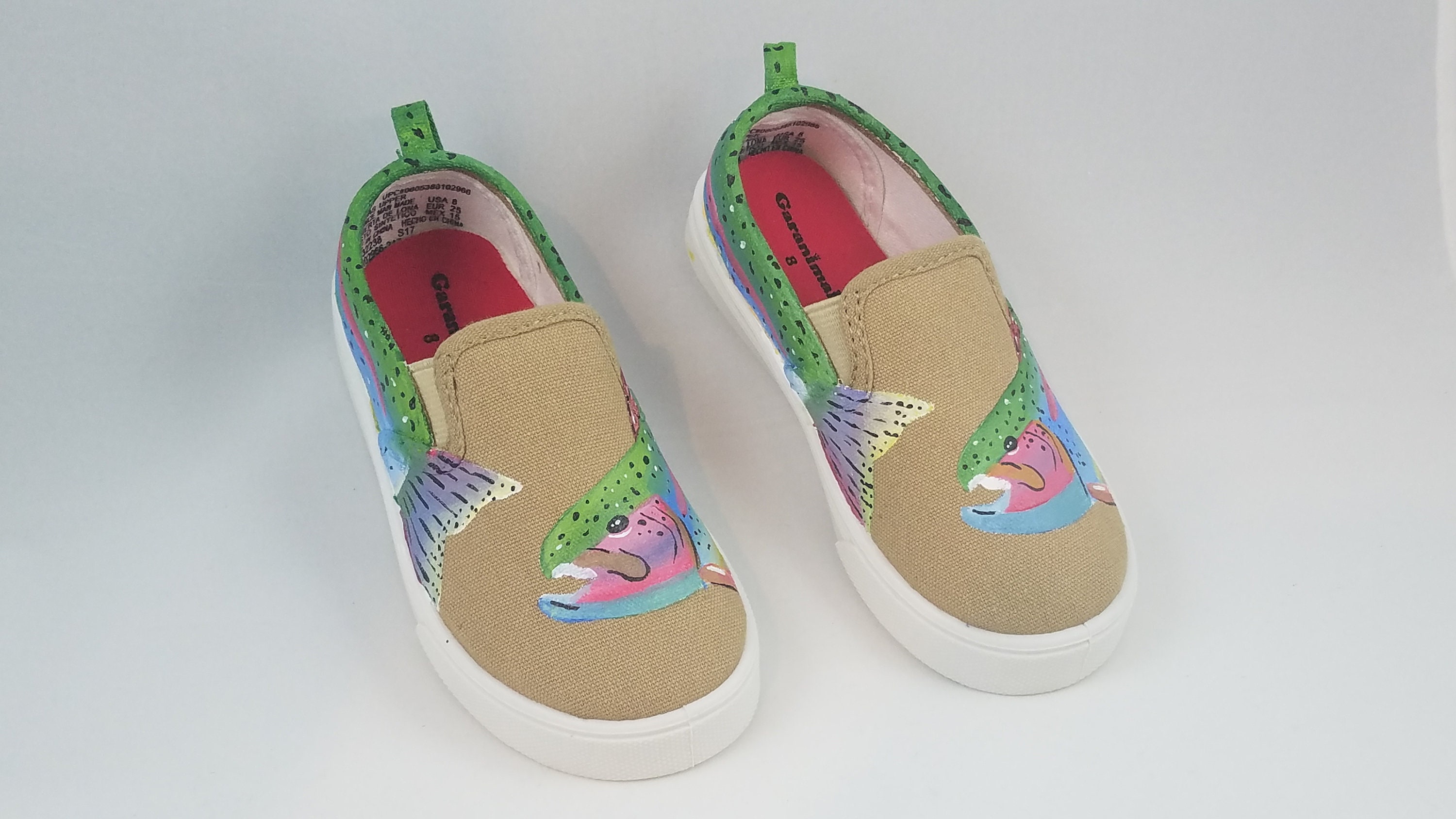 HAND PAINTED FISH Shoes Rainbow trout shoes Happy Camper | Etsy