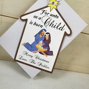 Digital gift tag, NATIVITY CHRISTMAS GIFT tag, manger scene with baby Jesus tag, printable tag, digital download, editable tag