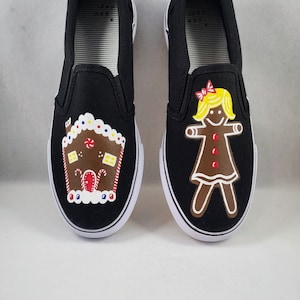 Hand PAINTED CHRISTMAS SHOES, Gingerbread girl shoes, Gingerbread house shoes Baby/Toddler, Child/Youth, and Women's Sizes