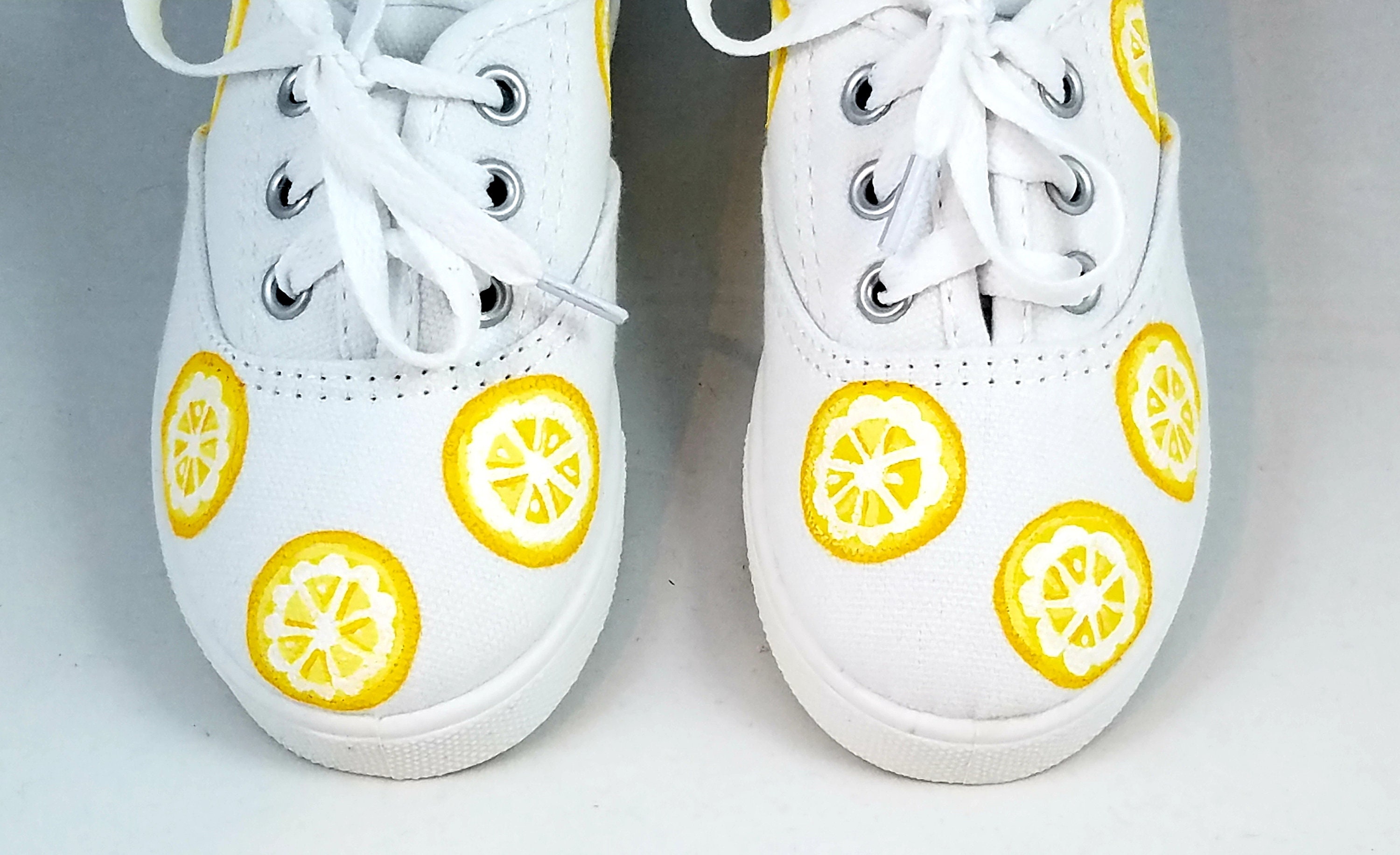 Hand PAINTED LEMON SHOES White Lace up Lemon Shoes Toddler Etsy