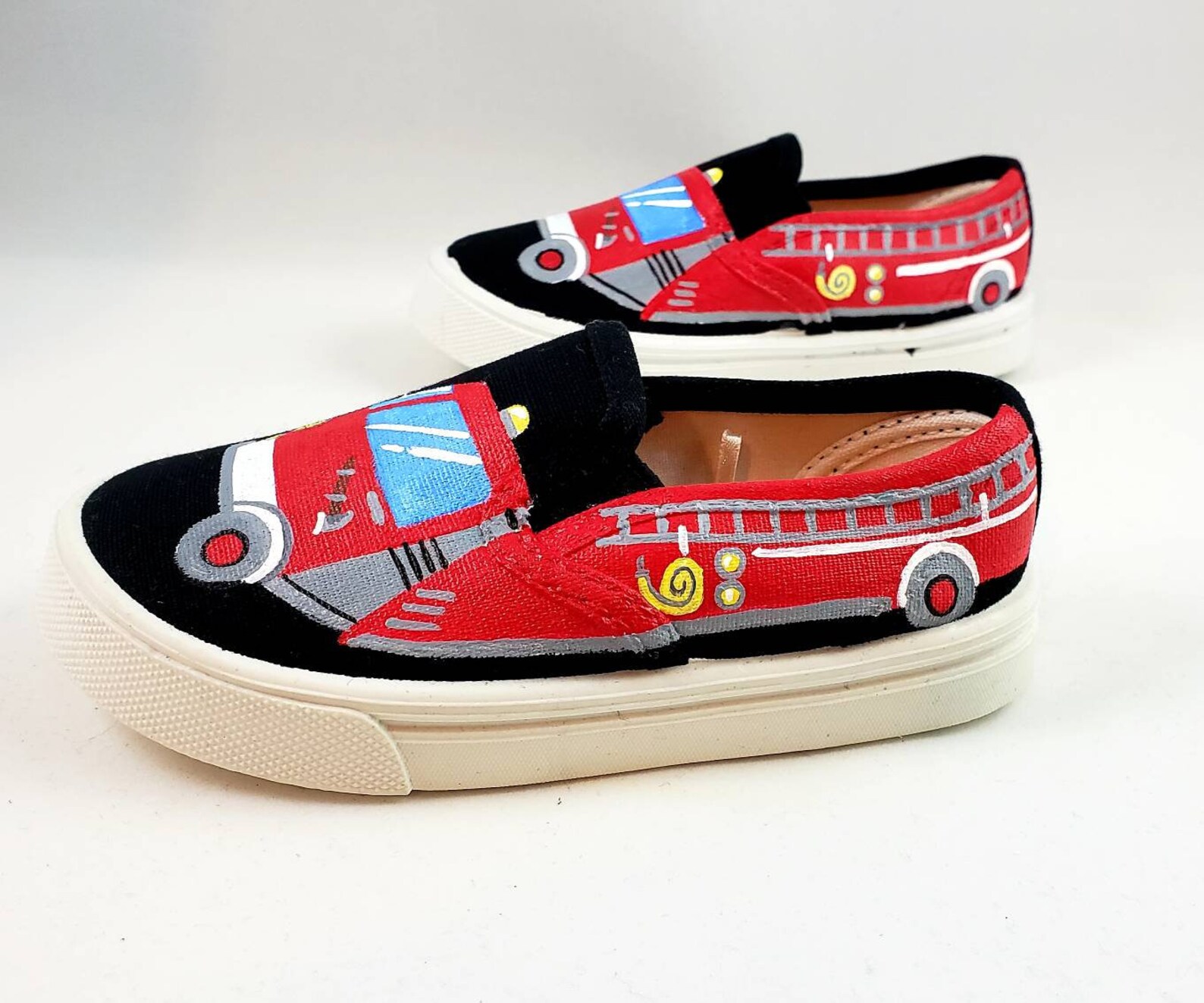 Firefighter Shoes Fire Truck Shoes Hand Painted Shoes Baby Etsy
