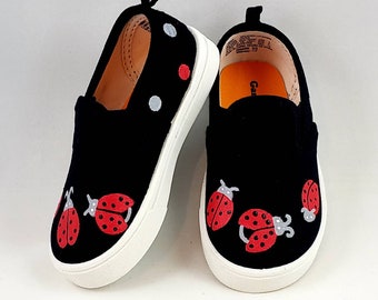 HAND PAINTED LADYBUG shoes, baby/ toddler, child/ youth, and women's sizes