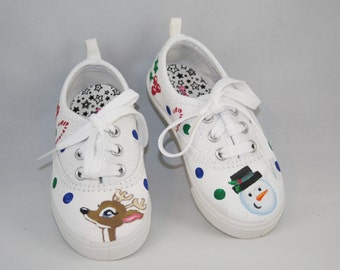 CHRISTMAS SHOES, Hand painted shoes, White tennis shoes, Baby/Toddler, Child/Youth, and Womens SIzes Christmas outfit