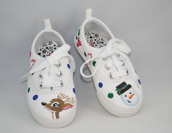 CHRISTMAS SHOES Hand Painted Shoes White Tennis Shoes Baby
