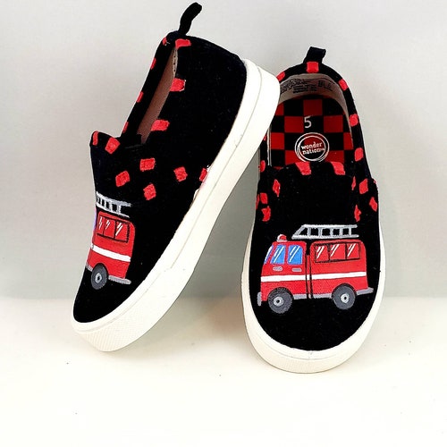 Hand PAINTED FIRETRUCK SHOES Firefighter Shoes Baby Toddler Etsy