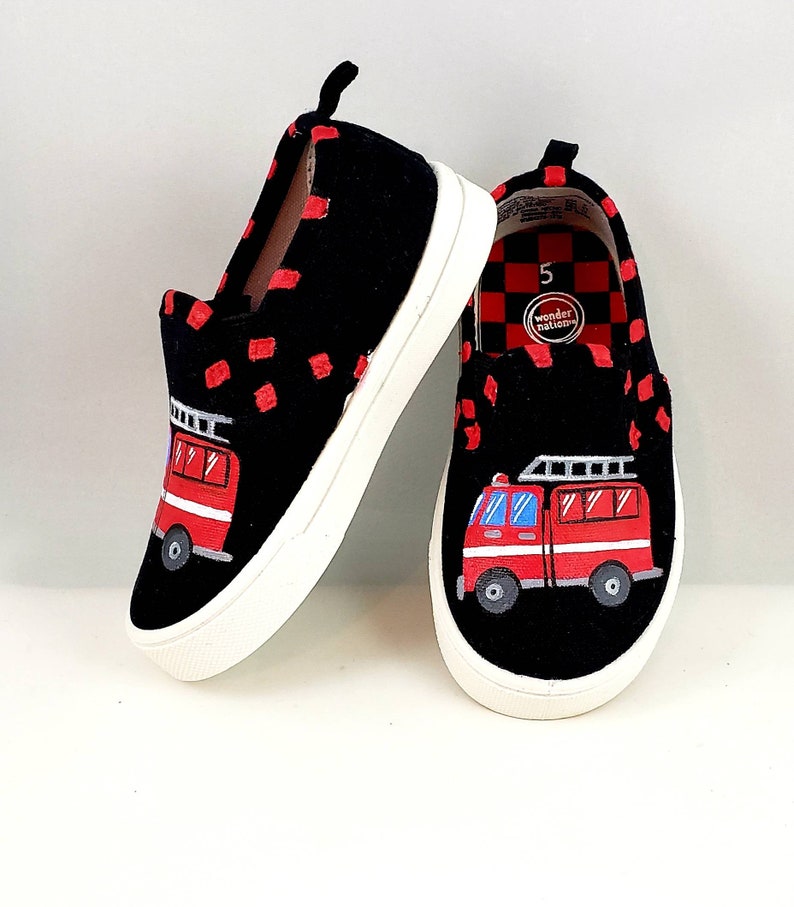 Hand PAINTED FIRETRUCK SHOES Firefighter Shoes Baby Toddler Etsy