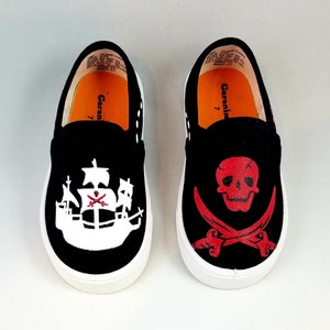 PIRATE SHOES, skull and swords, pirate ship, Hand PAINTED Shoes, Baby/Toddler, Child/Youth, and Womens Sizes