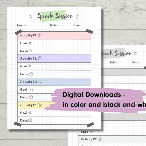 Digital Speech Therapy Daily Session Agenda Activity, Goals, and Data Sheets | SLP Notes Downloadable DIGITAL FILE