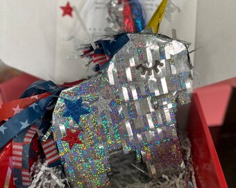 Mini Unicorn Piñata FILLED with Candy, Camp Care Package, gift for soldier and veteran,  independence day party, gift for family, July 4th