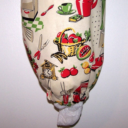 50's Kitchen Print Cotton Bag Holder Fabric Plastic Bag Etsy