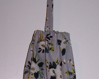 Grey Floral Bag Holder, Gray Fabric Plastic Bag Dispenser, Kitchen Pantry Organization