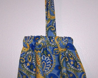 Blue Yellow Paisley Print Bag Holder, Blue Yellow Fabric Plastic Bag Dispenser, Kitchen Pantry Organization