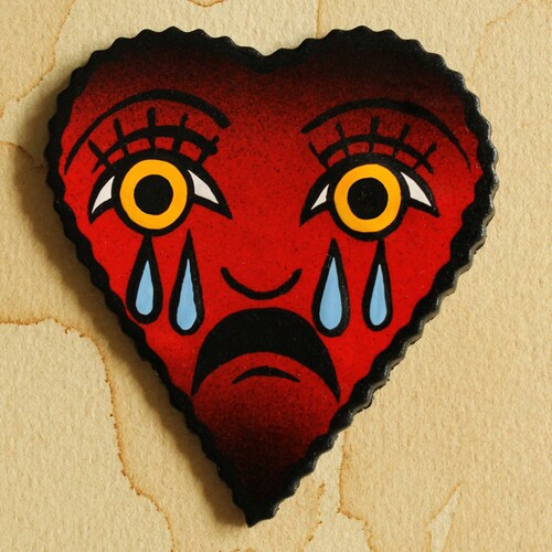 Handmade The Crying Heart Traditional Tattoo Brooch Etsy