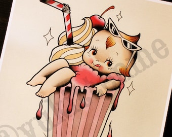 Milky Shakewpie 11"x14" Traditional Tattoo Flash Print (Other sizes available)