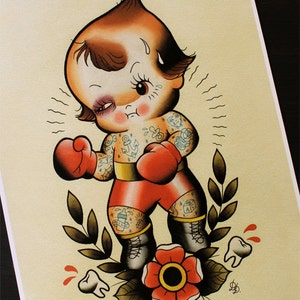 Kewpie Boxer Traditional Tattoo Flash Print 11"x14"  (Other sizes available)