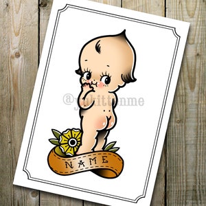 Custom Name Kewpie Doll Traditional Tattoo Flash Print A4