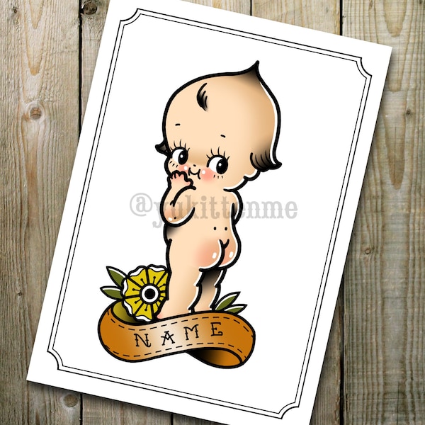 Custom Name Kewpie Doll Traditional Tattoo Flash Print A4