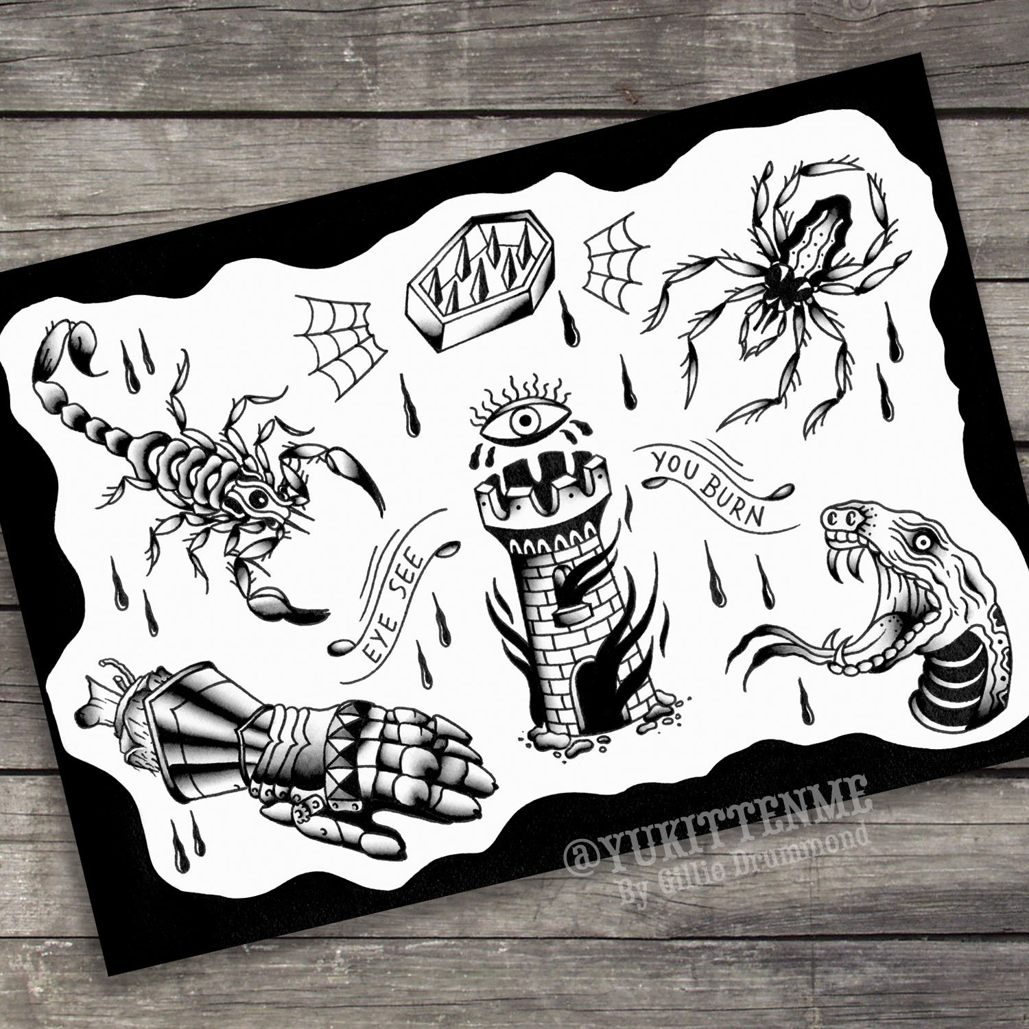 Black And White Traditional Tattoo Flash Print A3 Size 11.7 X - Etsy