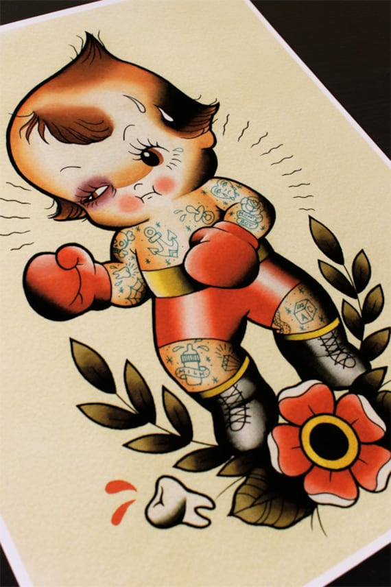 Boxer Flapper Girl Tattoo Art Print 