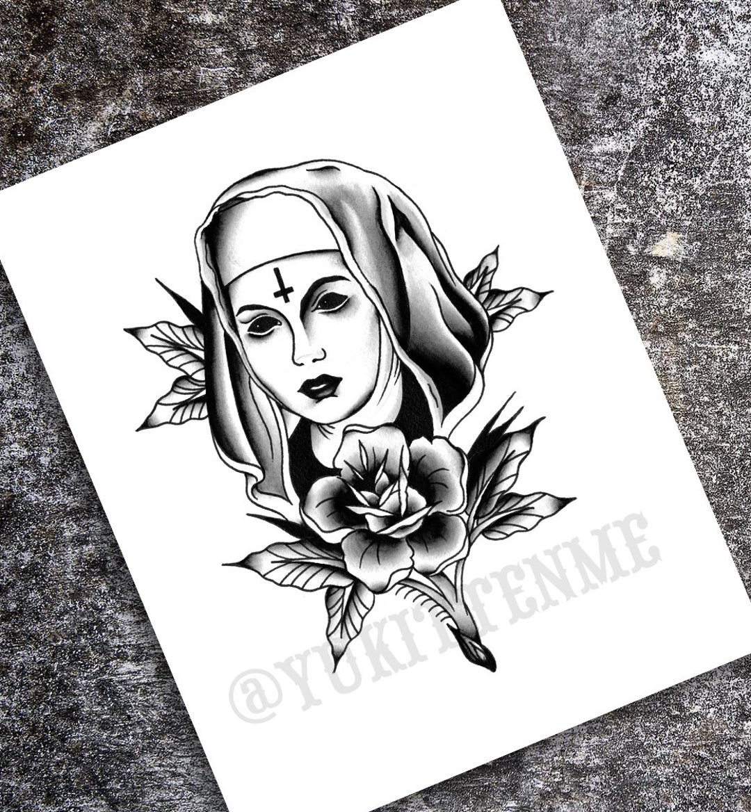The Wicked Nun Goth Traditional Tattoo Flash Print 11 X 14 Inches - Etsy