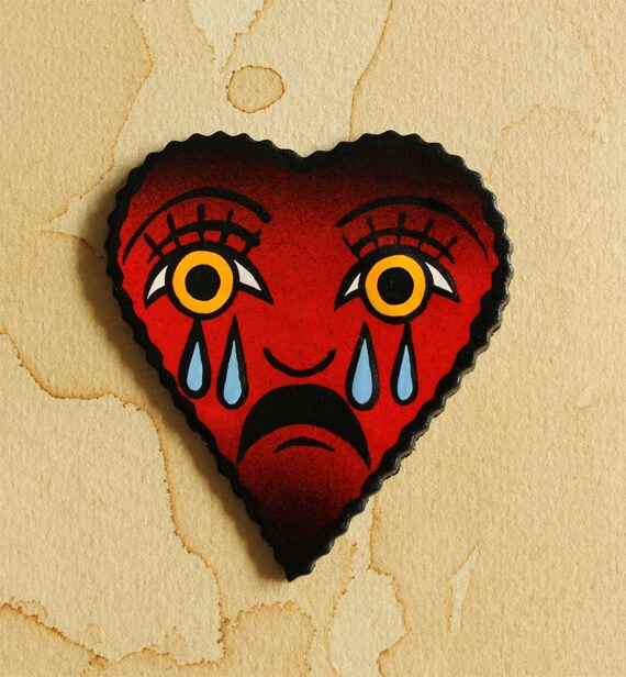 Handmade The Crying Heart Traditional Tattoo Brooch Etsy
