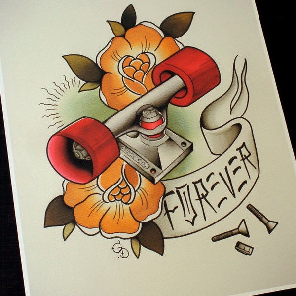 Dogtown skateboard Forever 11 "x 14" Tattoo Flash print (andere maten beschikbaar)