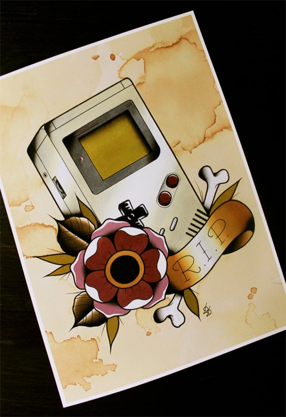 Nintendo Game Boy Traditionelle Tattoo Flash Print 11 X Etsy
