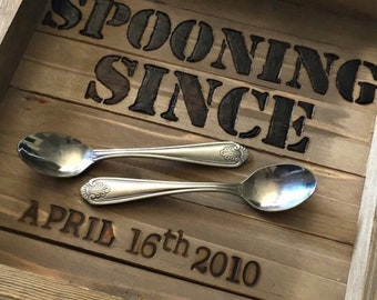 Handmade custom "Spooning Since" Wood Burned Anniversary frame