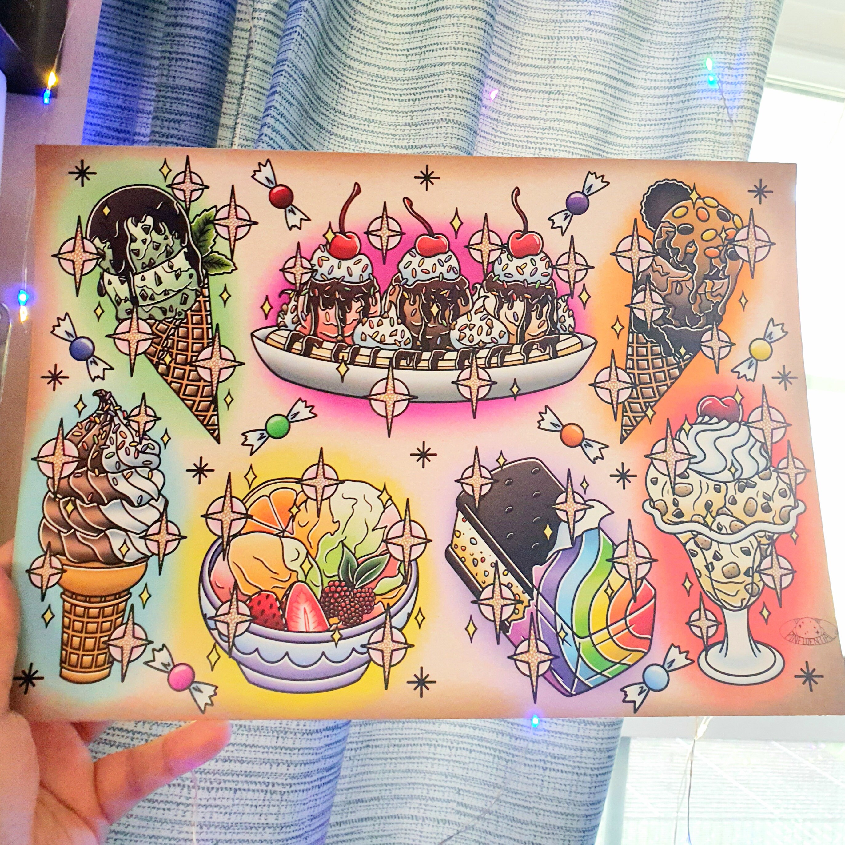 Ice Cream and Sherbet Tattoo Flash Sheet A4 Prints - Etsy
