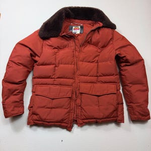 Vintage Miller Daunenjacke aus rostorangefarbenem Kunstpelz, Größe M-L