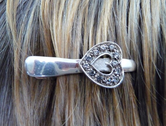 Sterling Silver Hair Clip SET, Heart Barrettes, St