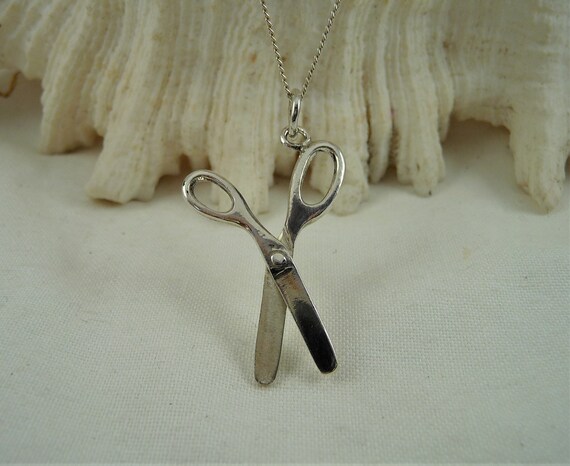 Scissor Pendant w Chain, Sterling Silver Scissor N