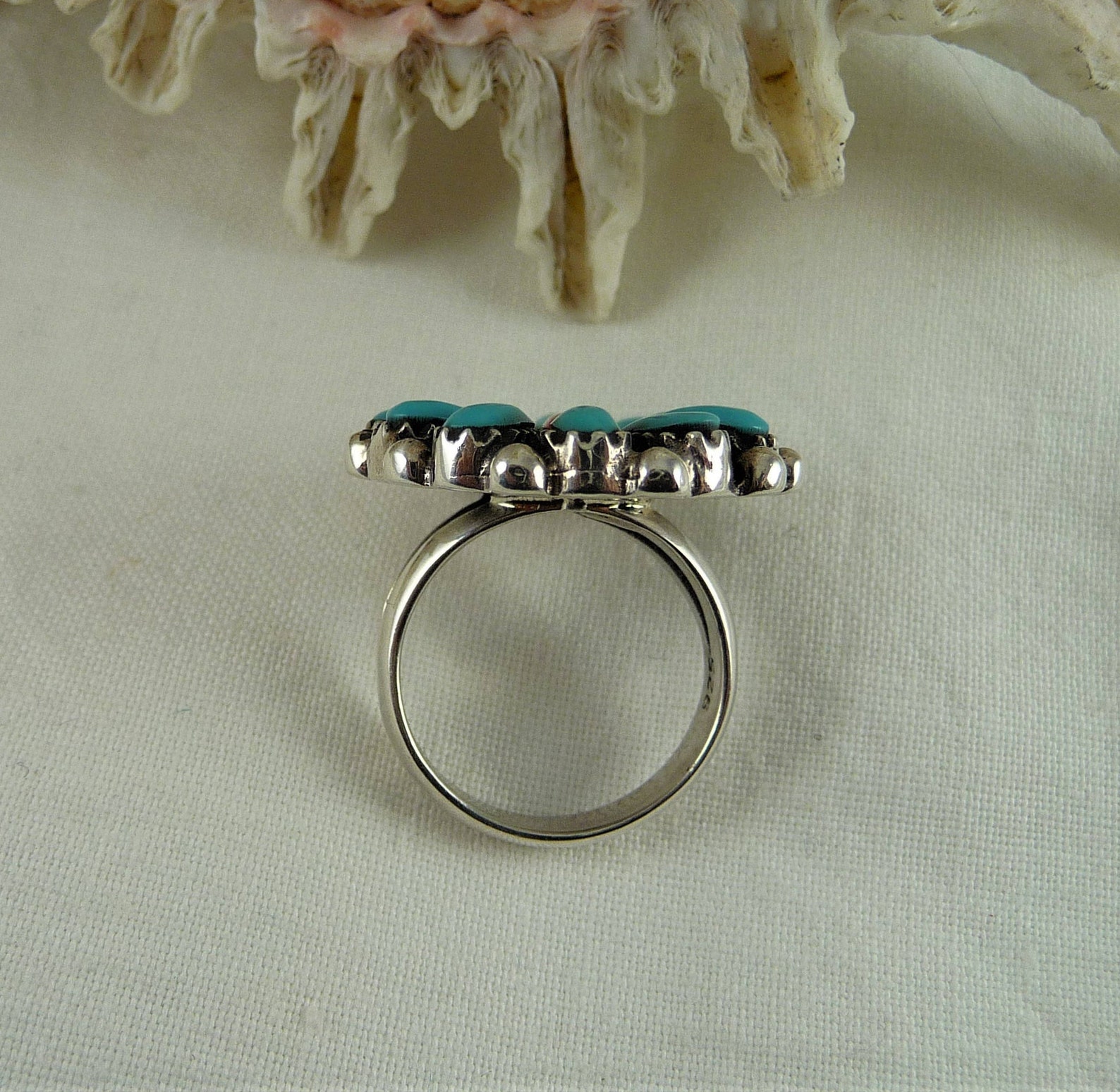 Sterling Squash Blossom Ring Turquoise Silver Ring Native Etsy