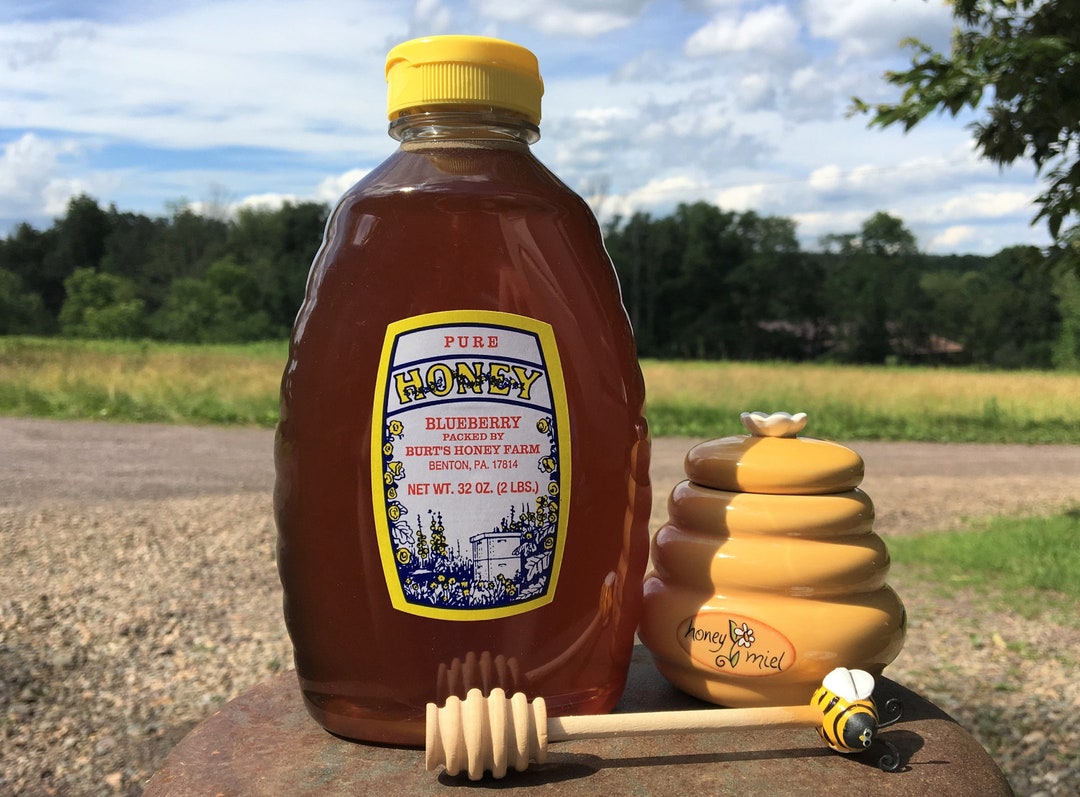 Naturz Beez Raw Blueberry Blossom Honey - 2lb (32oz) Glass Jar, 100% Pure, Unfiltered, Local US Honey