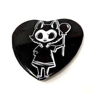 Wolf Skull Heart Pinback Button | Gothic Skull Tin Badge | Occult Horror Spooky Pin