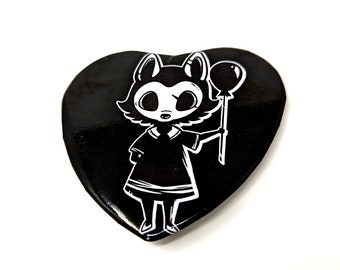 Wolf Skull Heart Pinback Button | Gothic Skull Tin Badge | Occult Horror Spooky Pin