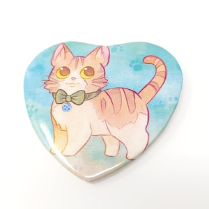 Kitty Heart Pinback Button | Cute Cat Tin Badge | Orange Striped Kitten Pin