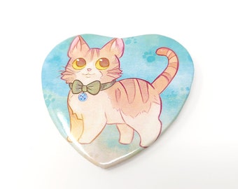 Kitty Heart Pinback Button | Cute Cat Tin Badge | Orange Striped Kitten Pin
