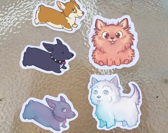 2" Puppy Stickers | Cute Dog Vinyl Stickers | Corgi Pomeranian Westie Die Cut Sticker