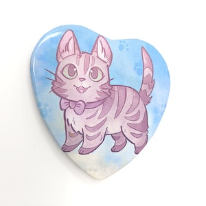 Bitty Kitty Heart Pinback Button | Cute Cat Tin Badge | Brown Striped Kitten Pin