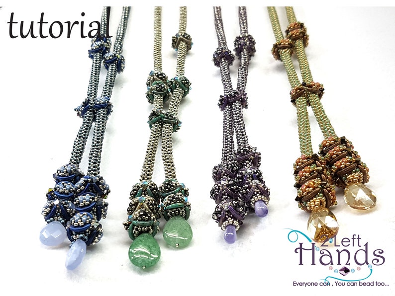 May include: Four beaded necklaces with different coloured beads and gemstone pendants. The necklaces are made with a variety of beads, including silver, blue, green, purple, and gold. The pendants are made of various gemstones, including blue, green, purple, and clear.