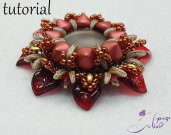 Beading tutorial, Beadwork tutorial, Beadweaving patterns, Beaded pendant tutorial, Beaded flower pattern - "Tipleaf" pendant