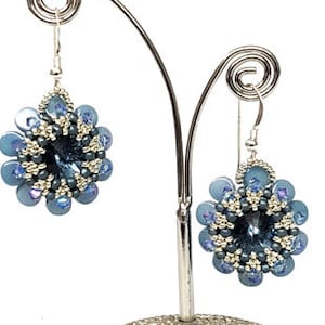 Beaded earrings  tutorial, Blue earring pattern, Beadweaving earrings tutorial, stud earrings, Beaded bead pattern, &quot;Eyeditos&quot; earrings