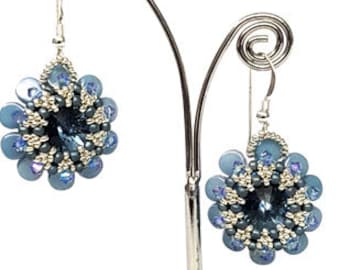 Beaded earrings  tutorial, Blue earring pattern, Beadweaving earrings tutorial, stud earrings, Beaded bead pattern, "Eyeditos" earrings
