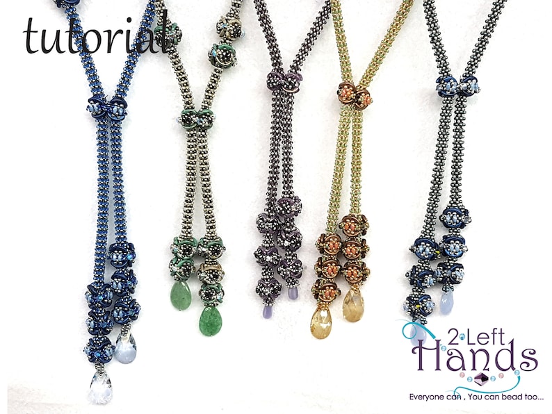 Tutorial beaded lariat, Necklace beaded tutorial, Beading patterns pdf, Beadweaving patterns, Step by step beading, "Creadu" lariat, image 1