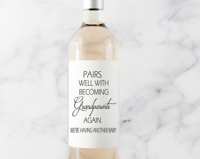 Baby Announcement Wine Labels, Pregnancy Announcement, Pairs Well With Being Grandparents Again, Wine Labels